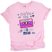 Pink “We’re the Perfect Mix” Valentine’s tee with doodle-style cassette tape, cute pun shirt