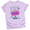 Purple Valentine’s tee “We’re the Perfect Mix” with hot pink cassette tape doodle, playful gift shirt