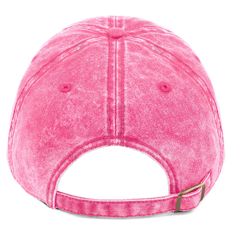 “Pink cotton twill cap back view showing adjustable snap closure and clean embroidered Buffalo silhouette design on front.