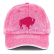 Pink cotton twill cap featuring hot pink embroidered Buffalo silhouette, cute Buffalo city pride and football inspired hat design.