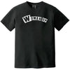 Black “Woman Up” t-shirt flat lay with bold lettering and confident feminist statement for women