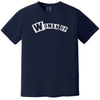 Navy “Woman Up” t-shirt flat lay highlighting bold graphic lettering and uplifting feminist vibe