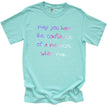 Mint “May You Have the Confidence of a Mediocre White Man” t-shirt flat lay highlighting uplifting feminist message with playful tone