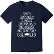 Navy Buffalo hockey graphic tee with the humorous ‘You Either Love Buffalo Hockey Or You’re Wrong’ slogan in open pixel-style font and a clever buffalo-shaped letter detail.